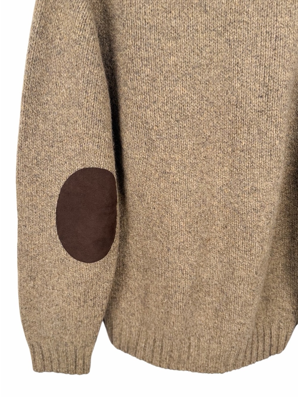 L.L. Bean Men’s Medium Lambswool Shawl Collar Sweater Textured Brown Elbow Patch - Picture 8 of 10